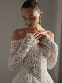 Tokyo Customized White Off the Shoulder Wedding Dresses Long Sleeves Zip Back Bridal Gowns A-Line Court Train Wedding Gowns 2026