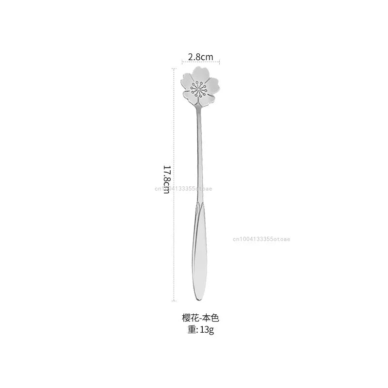 1pcs Stainless Steel Cherry Rose Flower Gold Scoop Coffee Spoon Gifts Kitchen Dessert Tea Accessories Tableware Decoration