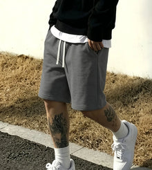 Simple Basic Gray Men's Shorts Casual Solid Color Loose Drawstring Elastic Waist Summer Jogging Shorts  men clothing
