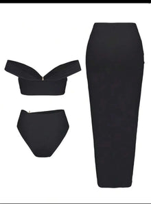 Women's Sexy Bikini Set Beachwear Metallic Starfish Bikini Folds Long Skirts Three Piece Sets Hot Girl Vacation Style Swimsuit