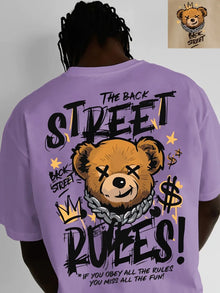 T-shirt pour homme style européen et américain, tendance estivale, imprimé ours et lettres, confortable et respirant, col rond, idéal pour la rue et les sorties