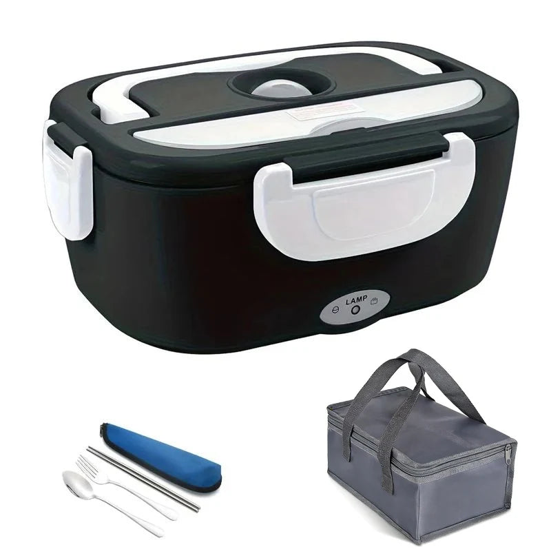 220V 110V 24V 12V 2 in 1 Electric Heating Lunch Box Car Truck Office Food Heater Stainless Steel Food Warmer Container Black Set