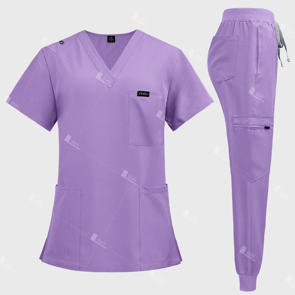 Fashion Surgical Uniforms Medical Scrub Set Doctor Nurse Clinical Workwear Nursing Suit Beauty Spa Work Clothes Scrubs Top Pants