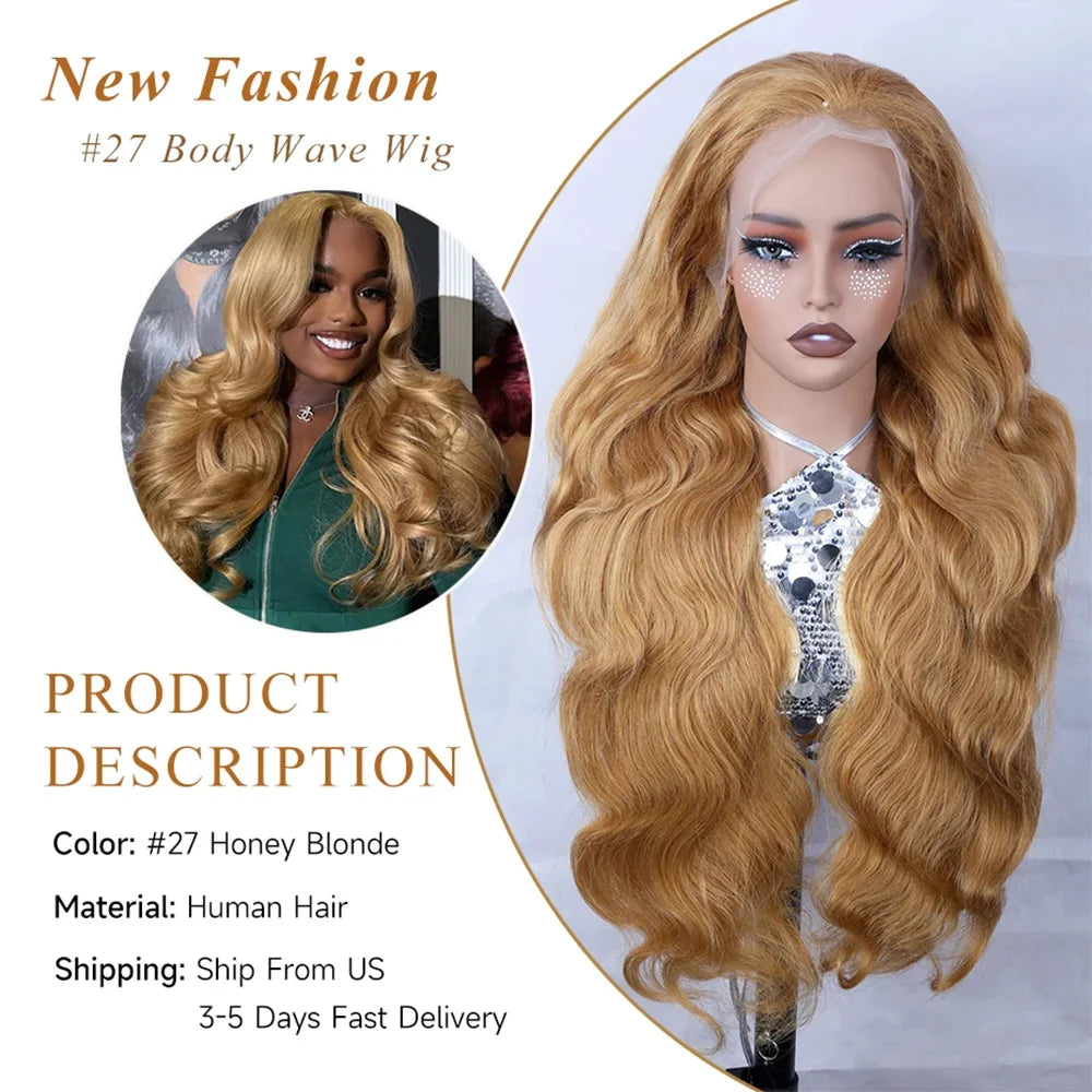 13X6 Hd Lace Frontal Colored Wig Honey Blonde Body Wave Lace Frontal Wig #27 Colored 13X4 Transparen Preplucked Brazilian Wig