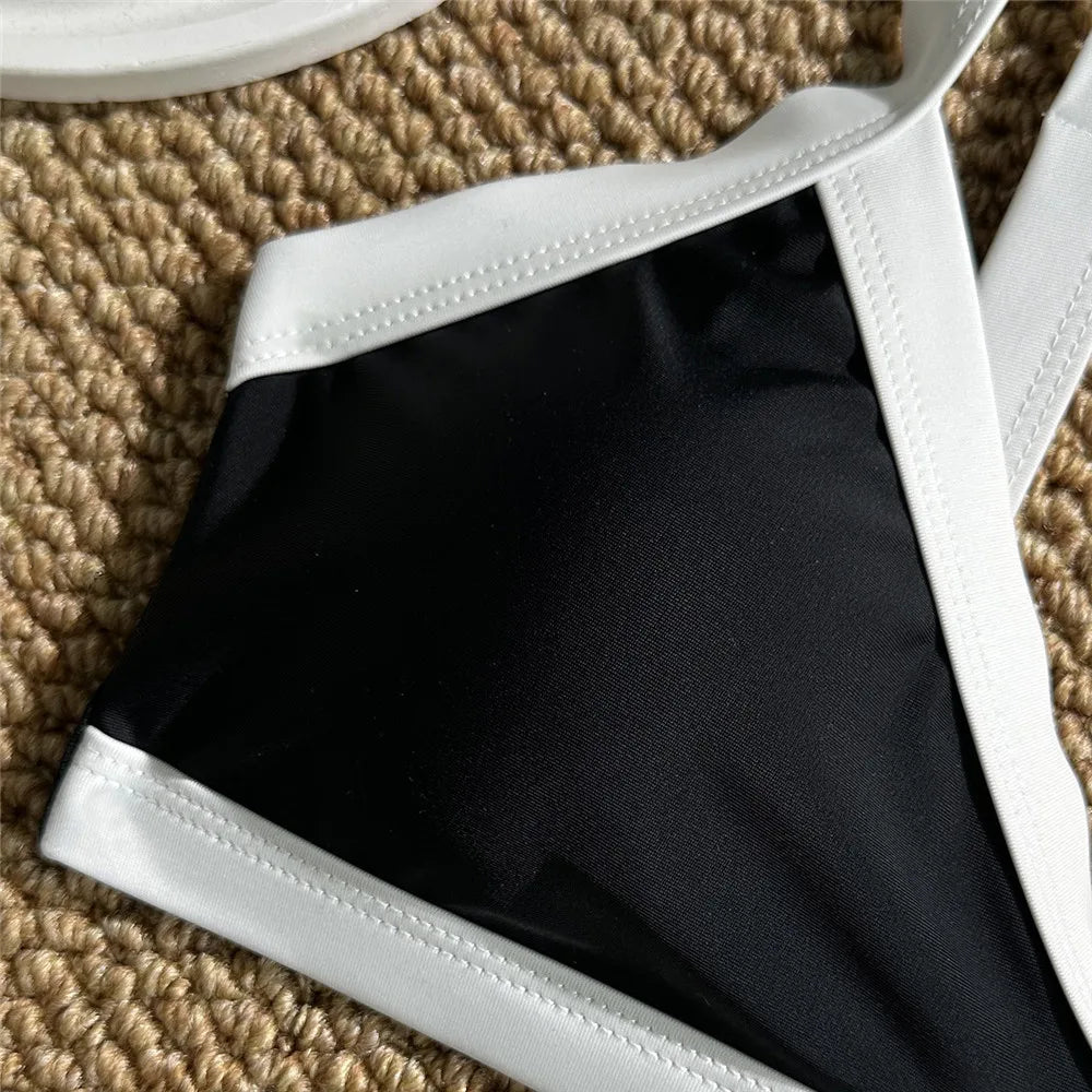Black White Contrast Swimwear Micro Bandeau Bikinis Sets Sexy Swimsuit Women 2026 High Cut Bathing Suit Biquinis Bikini Dames