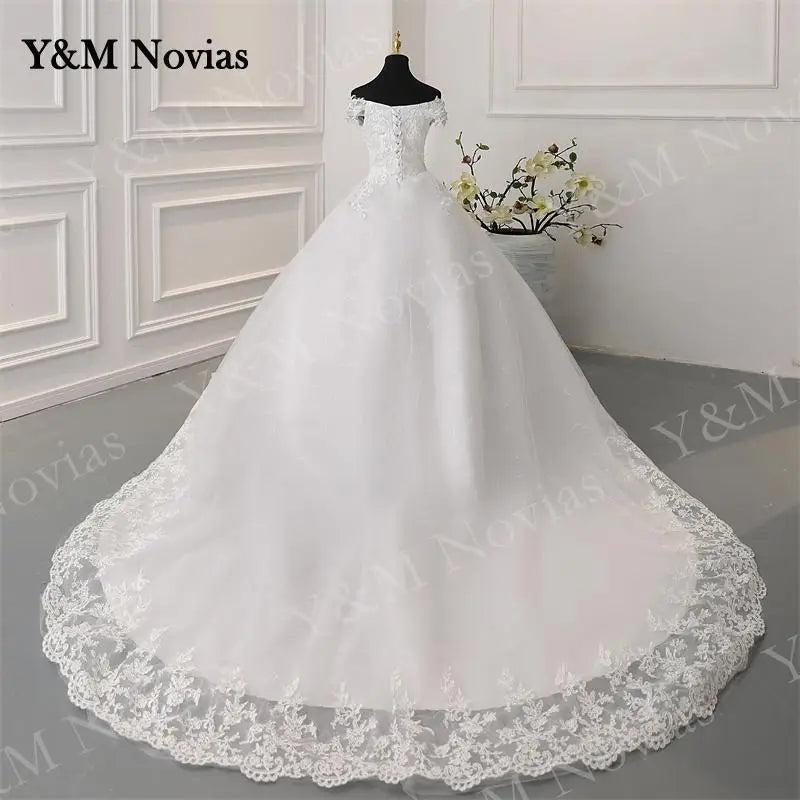 Y&M Novias Off Shoulder Plus Size Vestido De Noiva 2026 New Wedding Dress Train or Floor Customized large Bridal Tulle Mariage