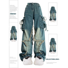 Women Blue Cargo Jeans Baggy Vintage 90s Aesthetic High Waist Cowboy Pants Harajuku Denim Trousers Y2k Trashy 2000s Clothes 2024