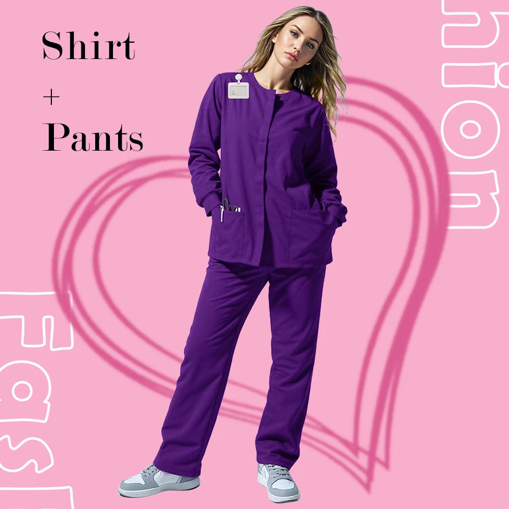 New Scrub Suit Medical Surgical Gown Stretch Tops High Quality Scrub Jacket Medicals Scrubs Uniforms Wholesale Nurse Long Sleeve