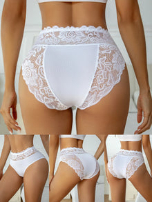 4PCS Women's Underwear Solid Color High Waist Panties Elegant Lace Floral Patchwork Briefs Comfortable Everyday Lingerie