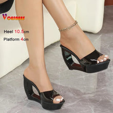 Fashion Transparent Crystal Slippers Women 10.5CM Wedges Clear High Heels Platform Sandals 2026 Summer New Model Catwalk Shoes