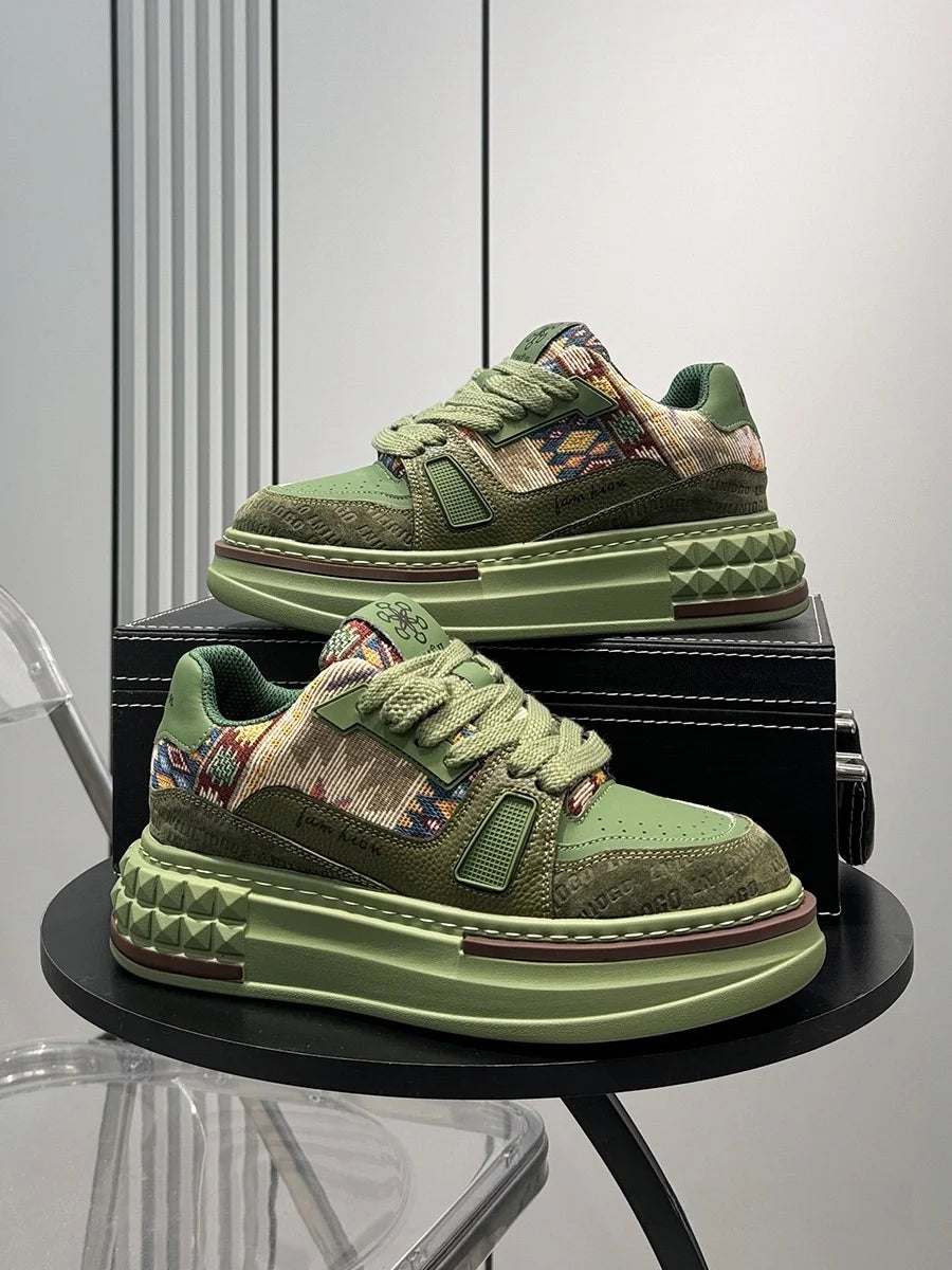 Trendy Embroidered Men's Casual Shoes Breathable Thick Bottom Sports Loafers Spring Summer High Top Sneakers Inner Heightening
