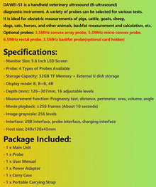 Portable Veterinary Ultrasound Scanner, Vet Pregnancy Check Handheld Ultra Machine, for Pig Sheep Cow Horse Dog Cat Use