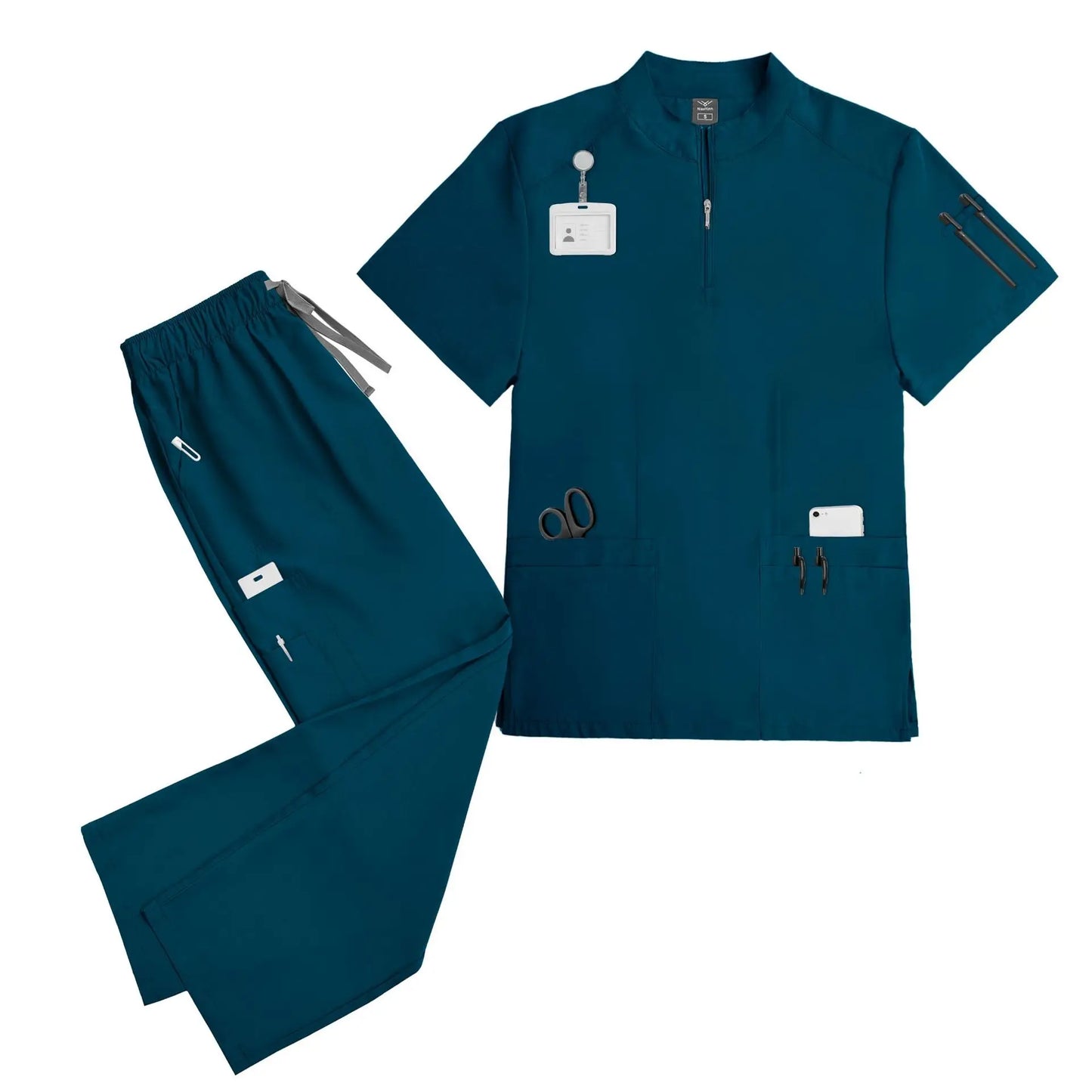 Elastic quick-dry scrub top, men's and women's surgical scrubs for doctors, beauty salon operating room scrub uniforms