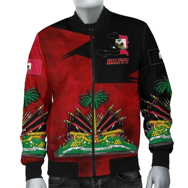 New 3D Printed Haiti Bomber Jackets National Flag Retro Men Women Long Sleeve Streetwear Oversized Flight Jacket Female Clothing
