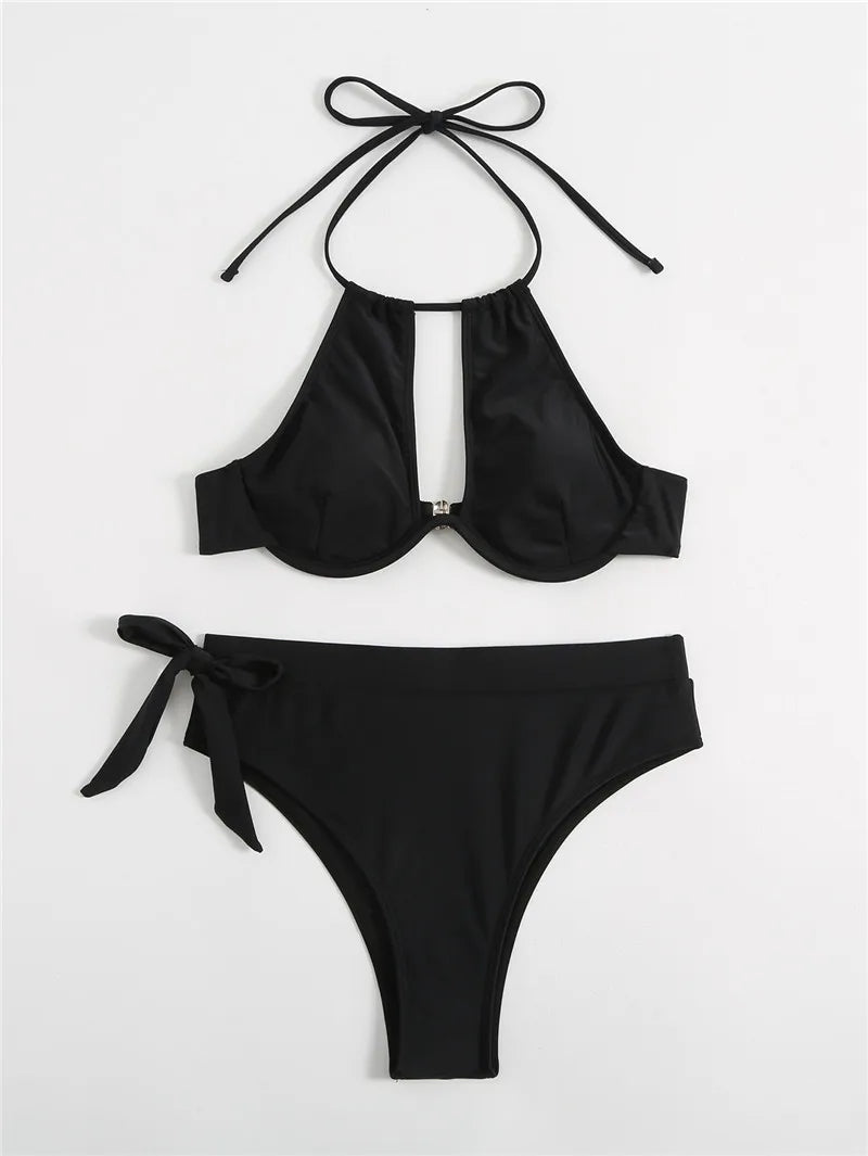 Push Up Underwire Padded Swimwear Women High Waist Bikini  Mujer Banador Badpak Dames Maio Biquinis Maillot Femme