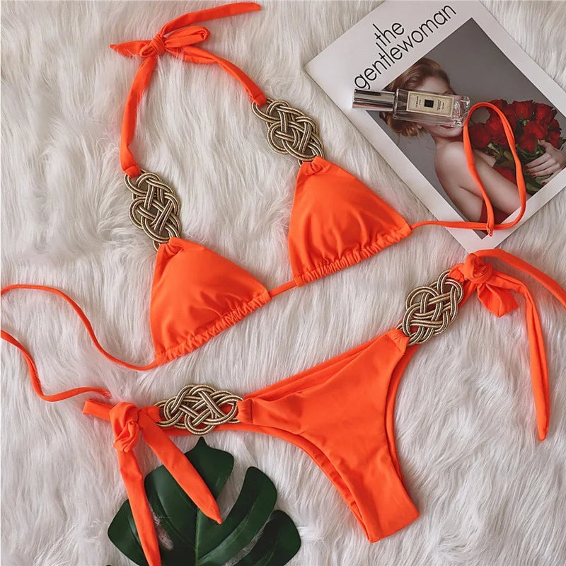 Black Brazilian Bikini Set For Women Triangle Top Swimwear