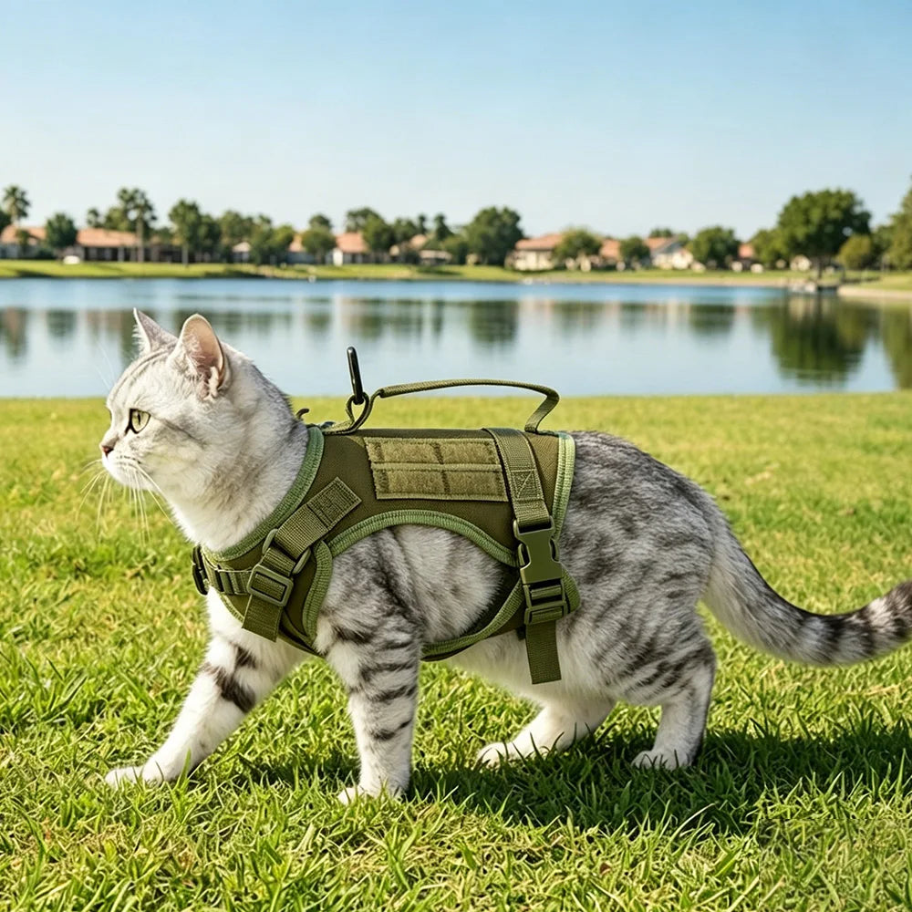 Tactical Cat Harness Vest Escape Proof Adjustable Military Cat Vest With Handle For Outdoor Walking Training
