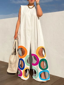 Uoozee 2026 New Women's Sleeveless Wide Leg Jumpsuit Fashion Colorful Circle Cutout BLoose Casual Vacation Black White Romper