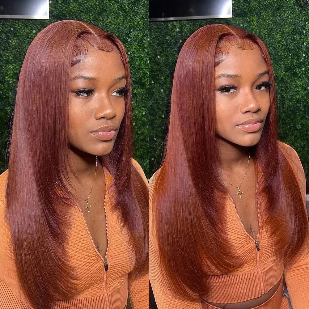 Copper Red Straight Layered Lace Front Wig For Women