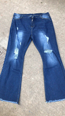 Spring and autumn Women's Blue Ripped Flared Jeans, Black Stretch Denim Pants, Stylish Casual Trousers.