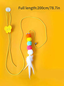Pet Teasing Stick Kitten Self Hi Elastic Rope Cat Toy Feather Bell Teasing Stick Hanging Swing Toy