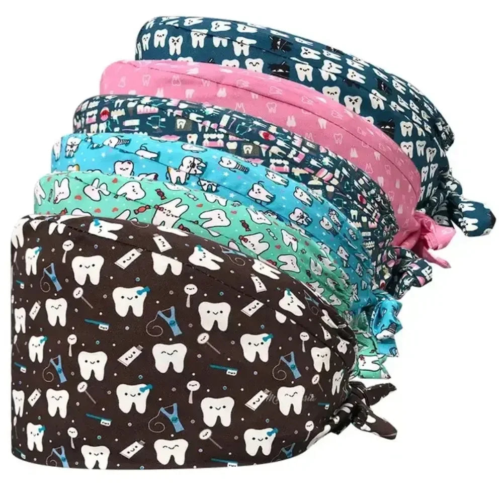 Cartoon Doctor Operating Room Pattern Printed Nursing Head Cap Lab Scrub Pet Hospital Surgical Hat Unisex Dentist Scrub Cap 2023