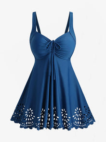 Rosegal Plus Size Floral Hollow Out Cinched Panel Tankini