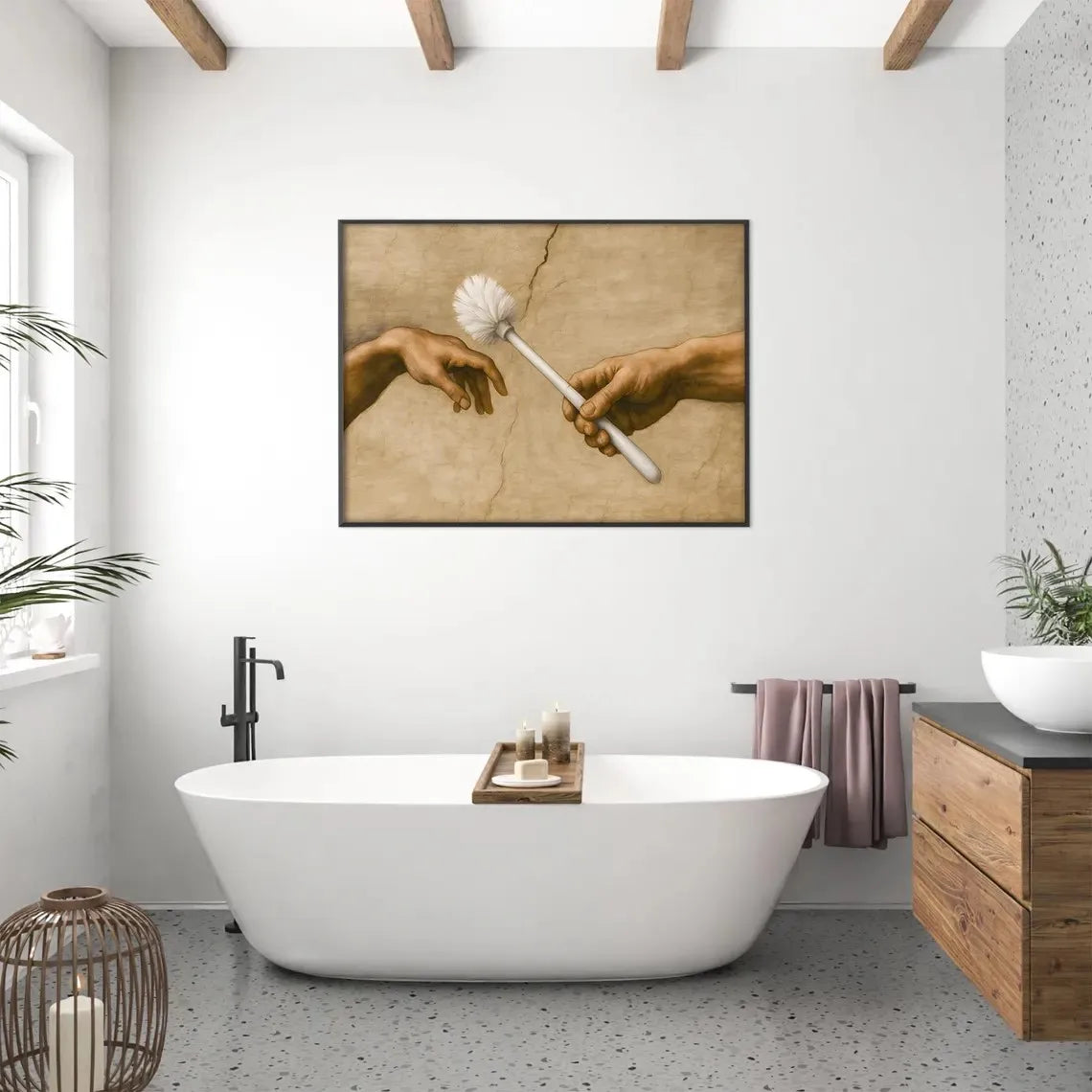 Michelangelo Toilet Paper Canvas Prints, Classic Art Toilet Humor Poster, Funny Bathroom Wall Art, Quirky Renaissance Decor
