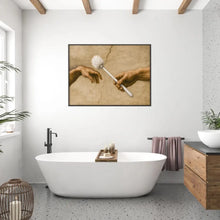 Michelangelo Toilet Paper Canvas Prints, Classic Art Toilet Humor Poster, Funny Bathroom Wall Art, Quirky Renaissance Decor