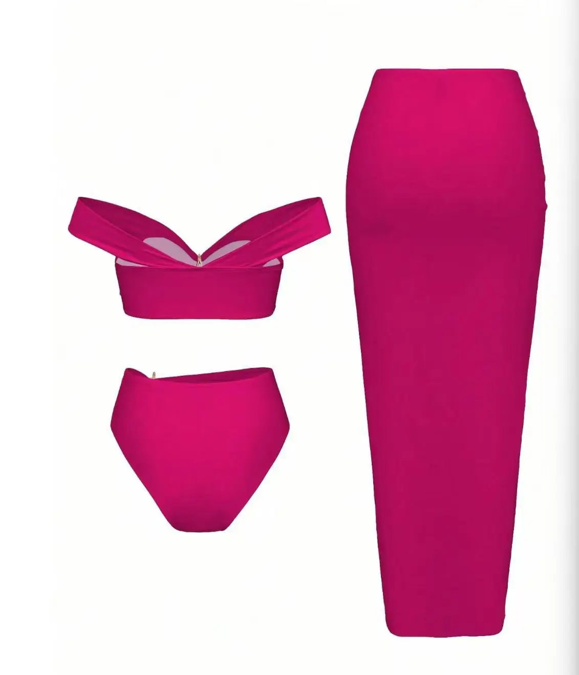 Women's Sexy Bikini Set Beachwear Metallic Starfish Bikini Folds Long Skirts Three Piece Sets Hot Girl Vacation Style Swimsuit
