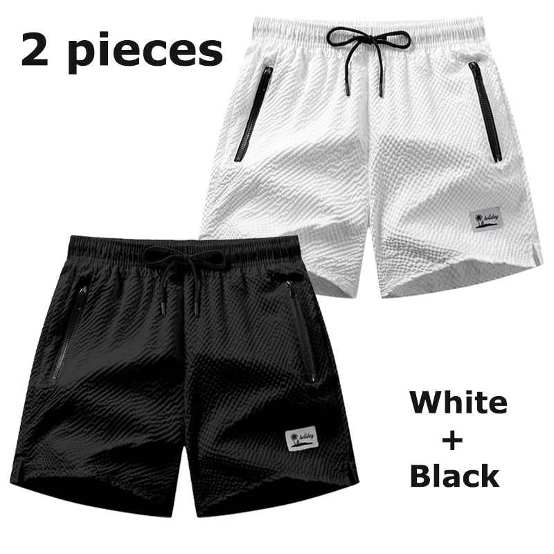 Mens Seersucker Beach Shorts With Mesh Liner Quick Dry