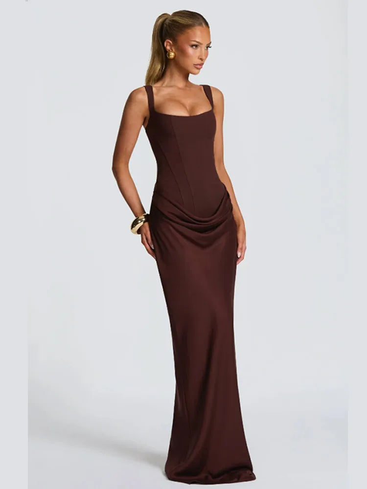 Women Green Ruched Elegant Satin Maxi Dress Mermaid One-shoulder Cutout Slim Fit Flowy Vestido 2026 Lady Summer Evening Vestidos