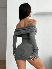 Women's Y2K Street Style Casual Ribbed Knit Elastic Fitted Shoulder Bared Mini Dress Daily Wear Comfortable Bodycon Dress