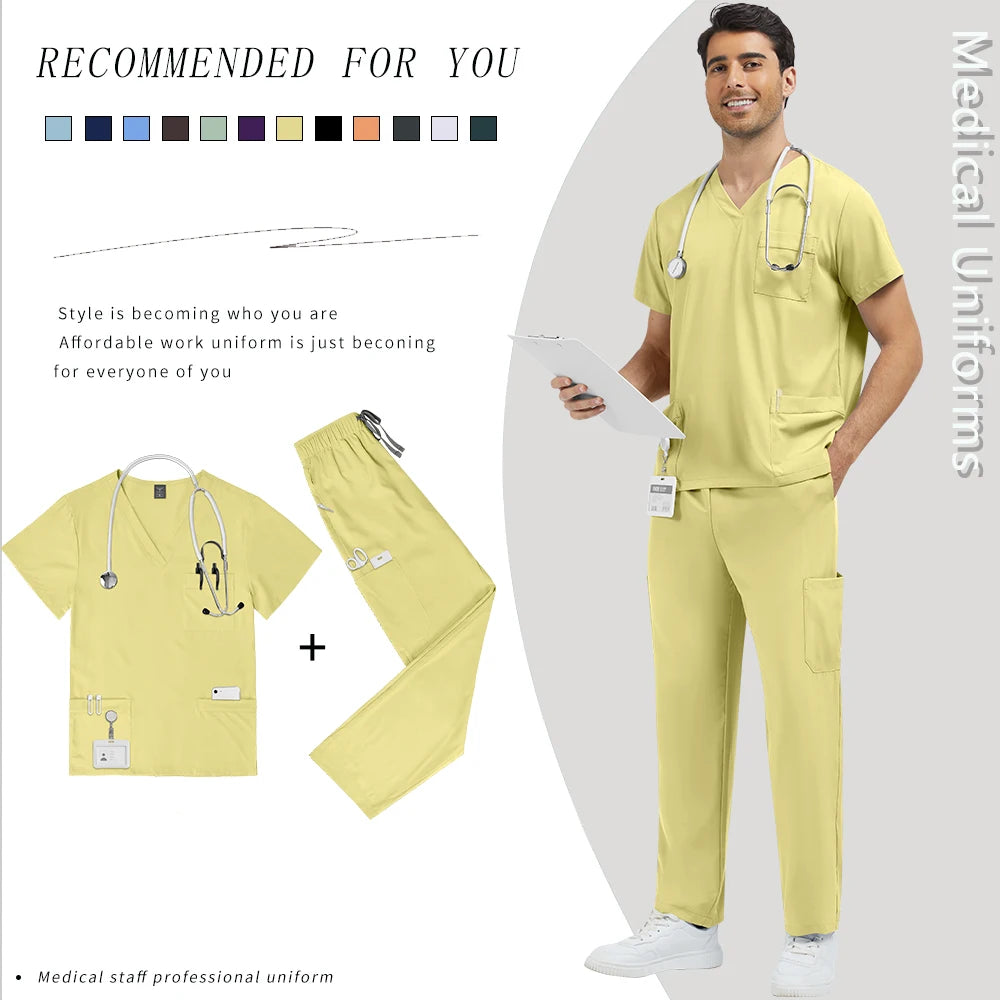 New Multi-pocket Clinical Surgical Uniforms Pockets Medical Nursing Scrubs Set Unisex Beauty Spa Workwear Dental Nurses Clothing