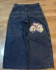 Men Women Retro Gothic High Waist Jeans Y2k Baggy Black Harajuku Hip Hop Pattern Embroidered Blue Denim Pants Wide Leg Jeans