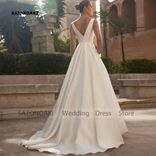 Customized Simple Satin V-neck Wedding Dress for Bride Backless A-line Princess Bridal Gown with Pockets Robe Vestidos De Novia
