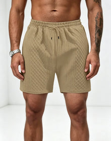 Men's Textured Knit Casual Shorts, Elastic Waist Drawstring Summer Shorts with Pockets for Street & Daily Wear