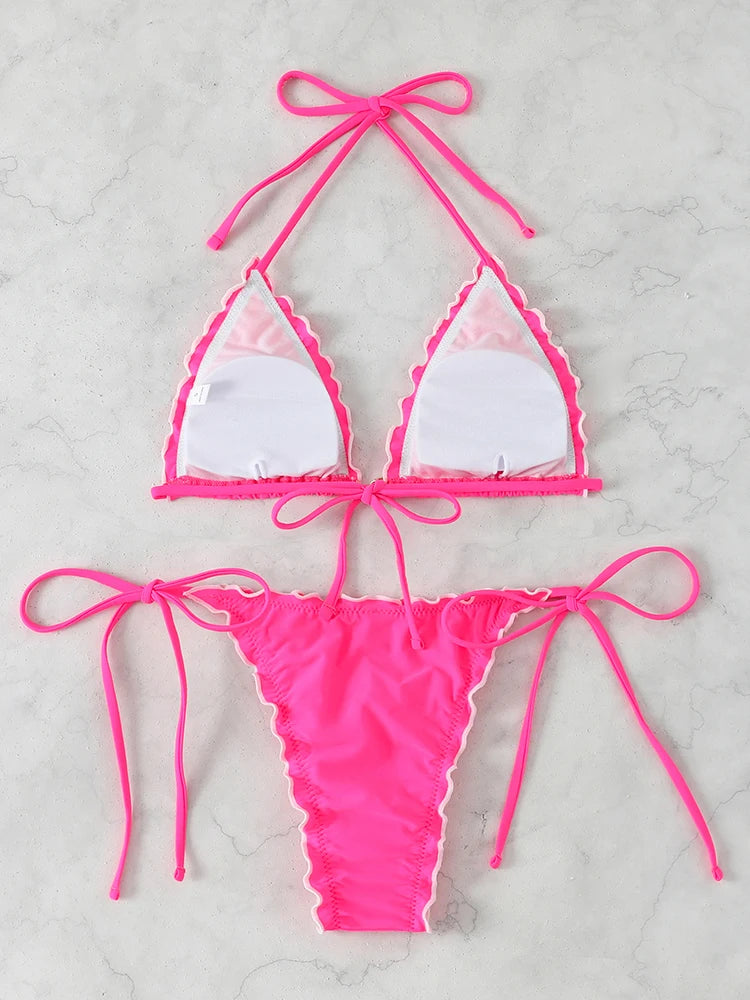 Triangle Bikini Set For Women Lace Up Two Piece Swimwear