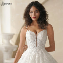 BEPEITHY Customized Glitter Princess Ivory Wedding Dresses For Women Sleeveless Shinny Lace V Neck Bride Ball Bridal Gown 2025