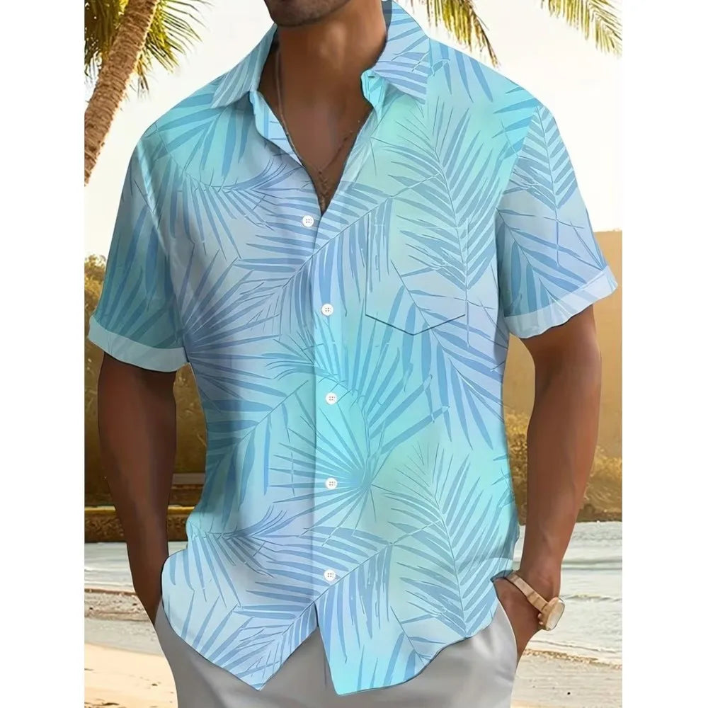 2026 Casual Men's T-shirt Menswear Clothing Shirts For Man Beachwear Daily All-match Loose Buttons Fashion Printed Short Sleeves