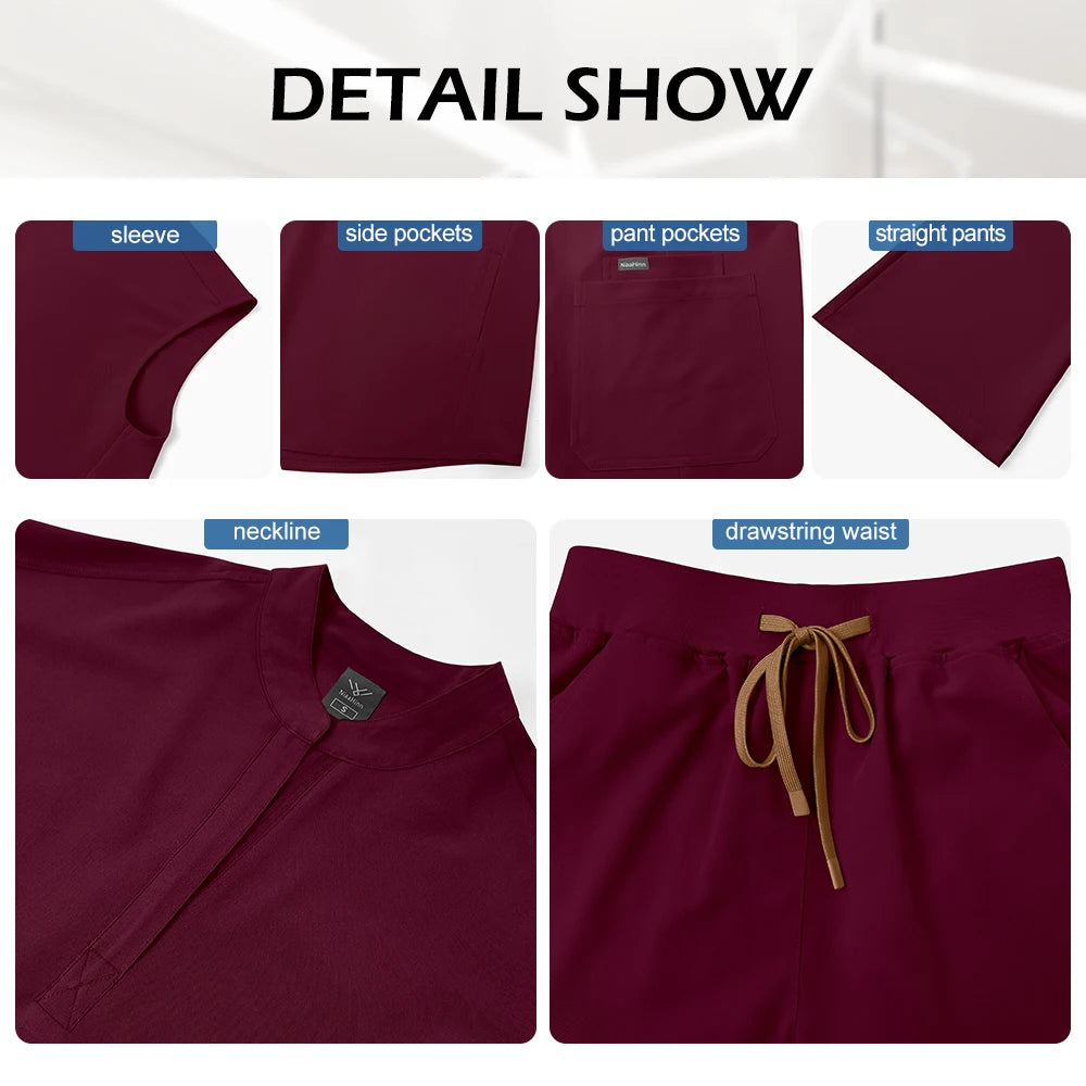Niaahinn Scrub Women High Quality Short Sleeve Top Wide Leg Pants Hospital Uniforms Stretch Scrubs Medical Nursing Uniform Sets