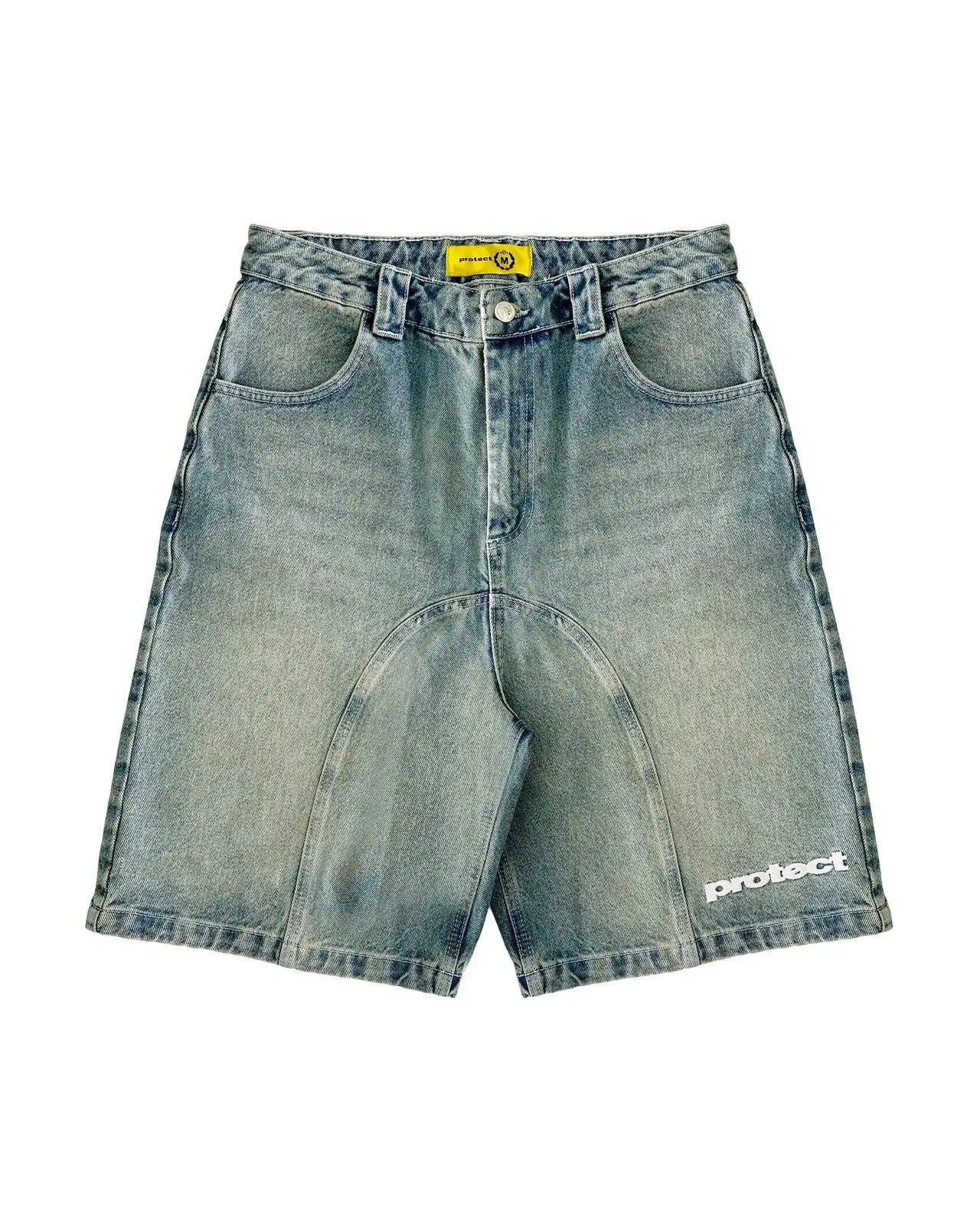Vintage Y2k Men Women Harajuku Short Jeans Washed Embroidery American Retro Man Denim shorts Summer Loose Hip Hop Streetwear