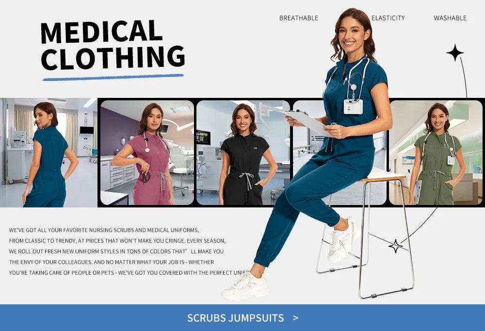 Medical Jumpsuits Scrubs Nurse Uniforms Women Men Nursing Workwear Beauty Salon Work Clothes Pet Clinic Surgical Scrubs Uniforms