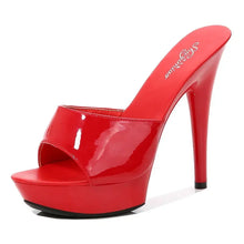 Womens Slippers Mule Patent Leather Sandals Sexy Fashion 13CM Slides Party Shoes for Woman Luxury Red Sandals Summer Comfortable