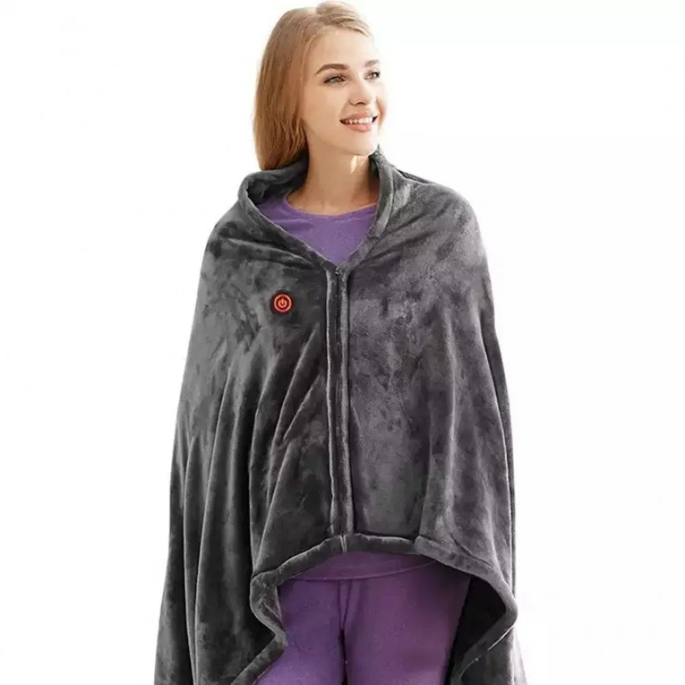 Coral Velvet Heating Blanket 8 Heated Areas 3 Heated Level USB Heating Shawl Wearable Design Fast Heating Electric Blanket