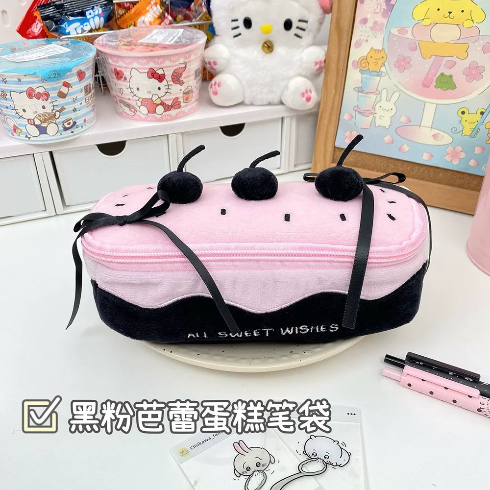 INS Fashion Korean Cream Swiss Roll Plush Pencil Case Student Desktop Storage Stationery Pen Bag Cute Girl Makeup Bag