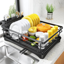Égouttoir à vaisselle pour comptoir de cuisine, grand égouttoir avec plateau d'égouttage, égouttoir antirouille avec porte-ustensiles pour évier