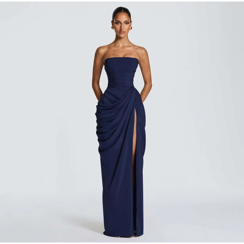 Women Green Ruched Elegant Satin Maxi Dress Mermaid One-shoulder Cutout Slim Fit Flowy Vestido 2026 Lady Summer Evening Vestidos