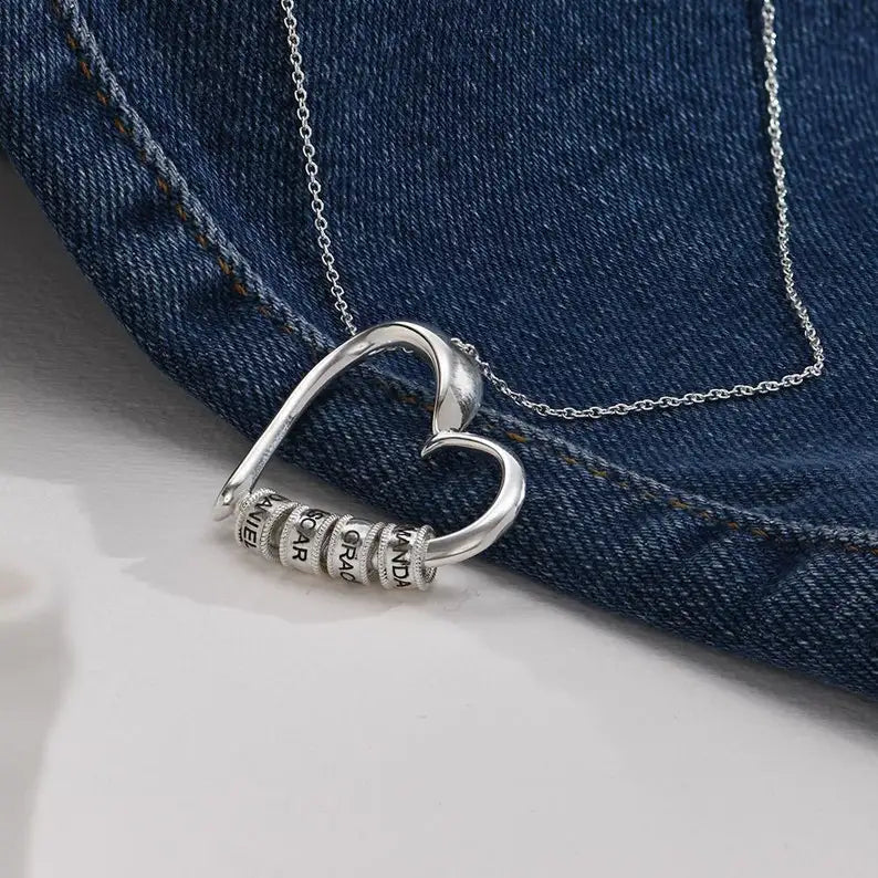 1pc Customized Names Stainless Steel Charming Heart Necklace with Engraved Beads Personalized Names Jewelry Mother's Day Gift