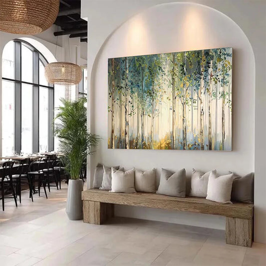 100% Handmade Abstract Oil Painting Original Gold Forest Landscape Wall Art Picture Large Mural For Home Living Room Decor Image